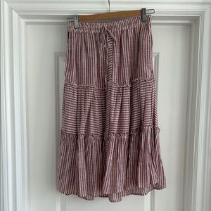 Sundry Striped Burgundy Cotton Tiered Skirt